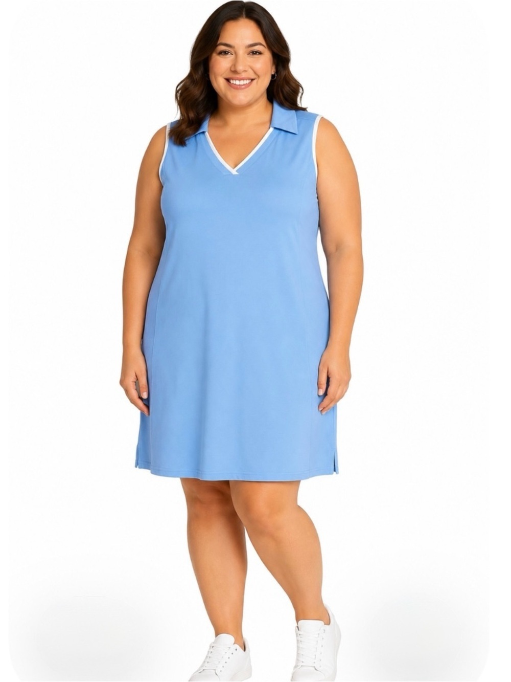Talbots | Light Blue and White Trim Polo Collar Sleeveless Dress Sz. 2X